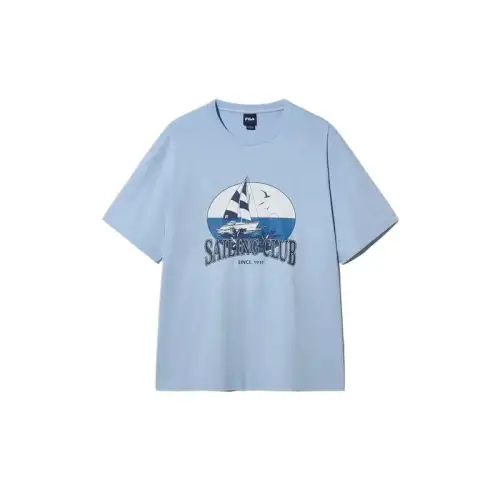 FILA T Shirts Unisex Blue Crew Neck Moderate Straight Fit