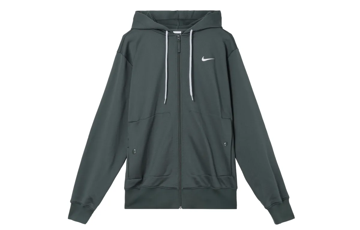 Nike Therma FIT Solid Color Hooded Zippers Thickened And Fleece Lined Casual Long Sleeved Sweatshirt Men's Green