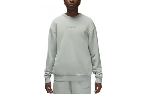 Jordan Air Wordmark Letter Embroidery Ribbed Crew Neck Thickened And Fleece Lined Sports Sweatshirt Men's Light Green