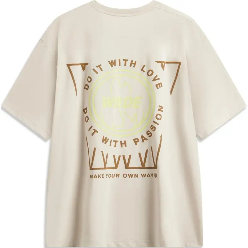 Li Ning T Shirts Men's Oat Gray Crew Neck Moderate Straight Fit