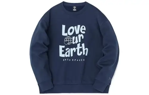 Anta Life Collection Letter Crew Neck Thickened And Fleece Lined Thermal Loose Fit Sweatshirt Unisex Pure Navy Blue