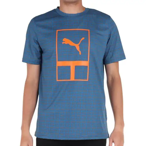 PUMA T Shirts Men's Blue Crew Neck Moderate Straight Fit
