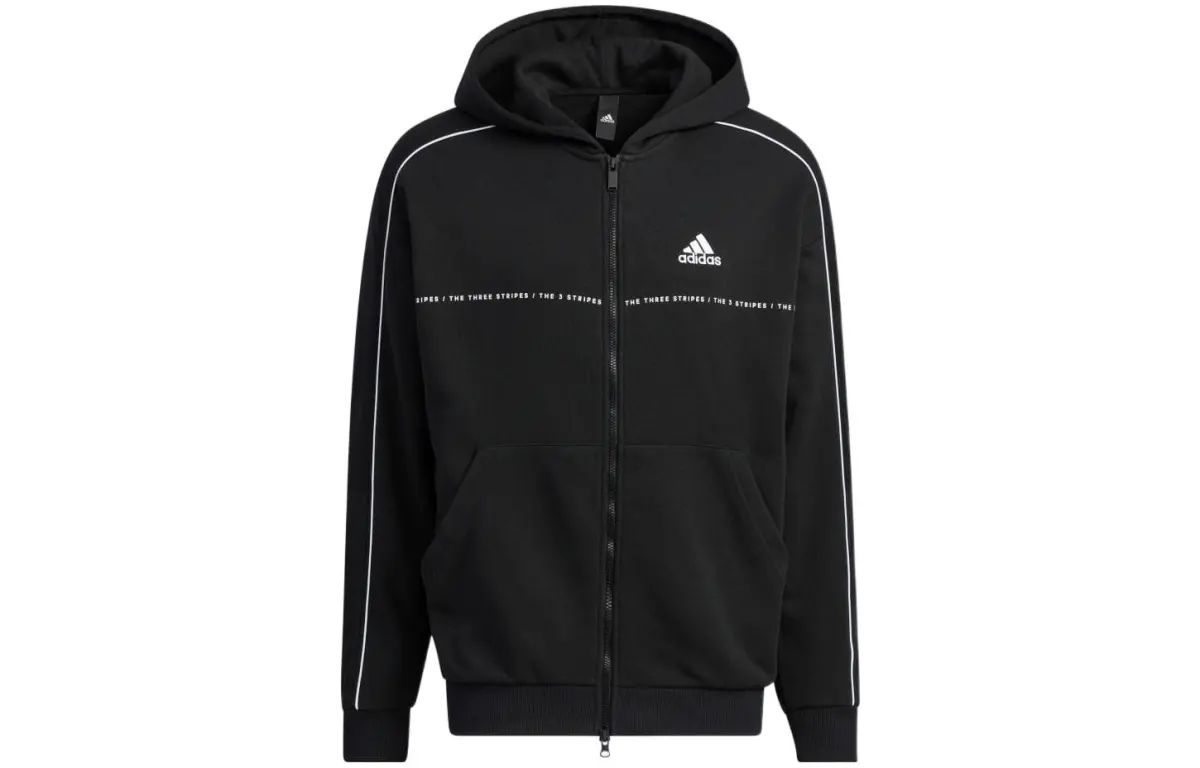 Adidas Sweatshirts Unisex Black Hooded Moderate Cardigan