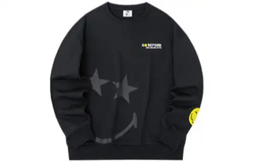 ANTA X Smileyworld Life Collection Sweatshirts Unisex Black Crew Neck Moderate Regular