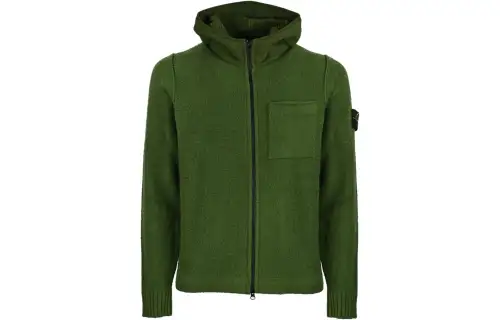 STONE ISLAND Sweatshirts Men's Green Hooded Moderate Cardigan
