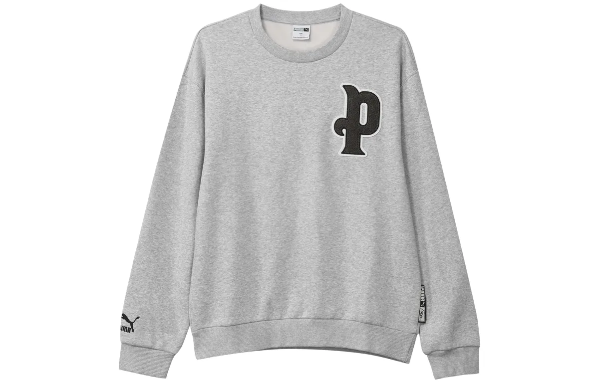 PUMA Comfortable Sweatshirts Men's Gray Crew Neck Moderate Regular