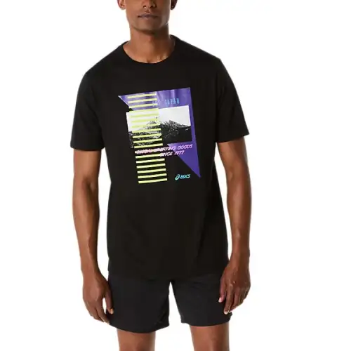ASICS T Shirts Unisex Black Crew Neck Moderate Straight Fit
