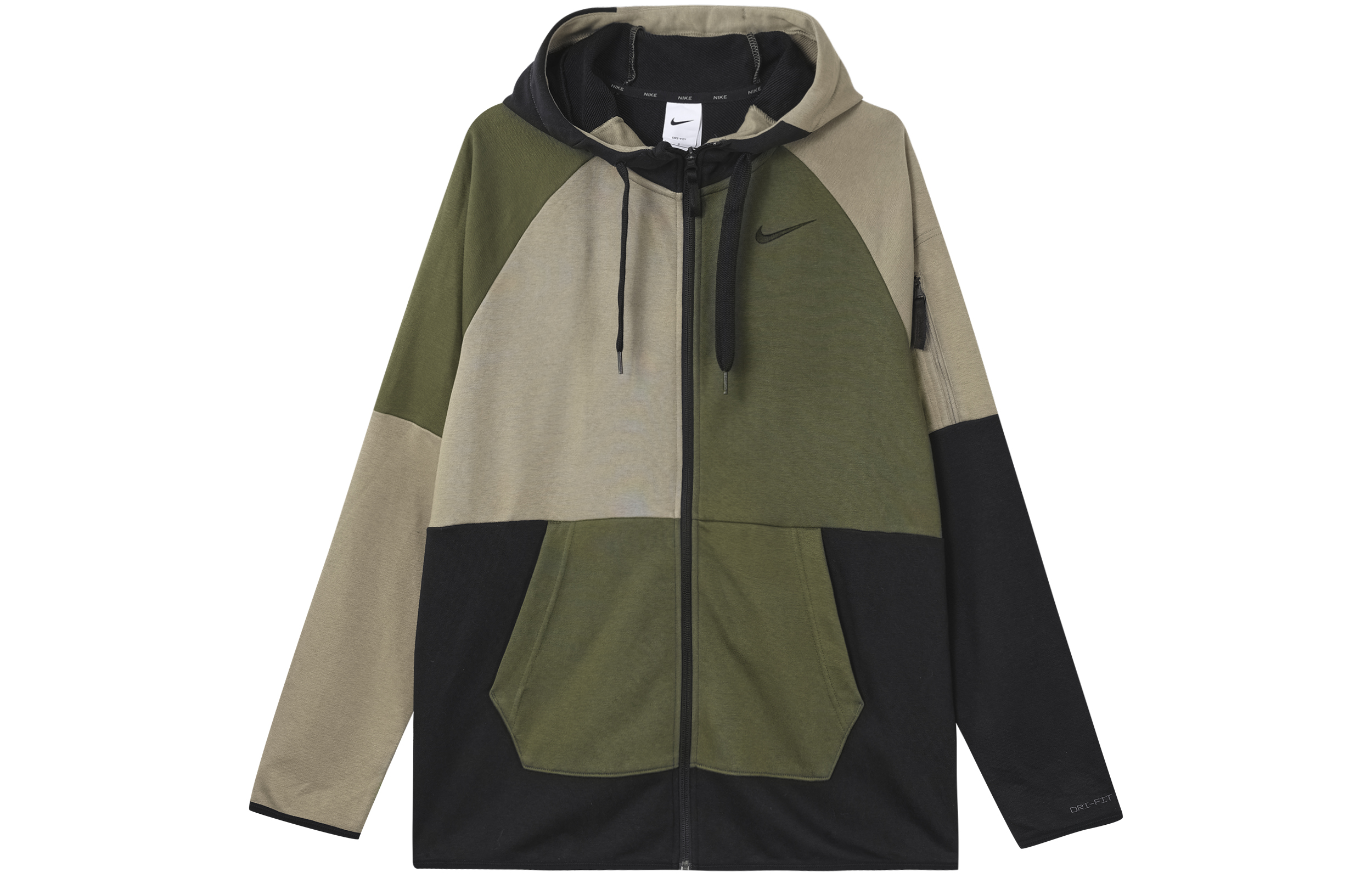 Nike Cardigan with zipper, long-sleeve with hood, jacket, green sweatshirt, with your logo imprint, drawstring