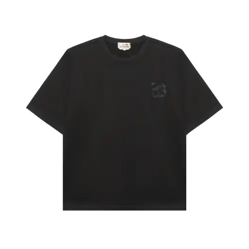 HERMES T Shirts Men's Khaki Crew Neck Moderate Straight Fit