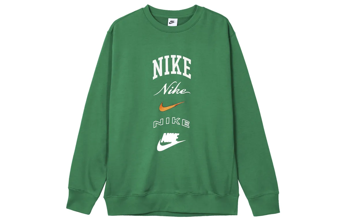 Nike Club Fleece Letter Crew Neck Fleece Lined Casual Long Sleeved American Vintage Sweatshirt Men's Green