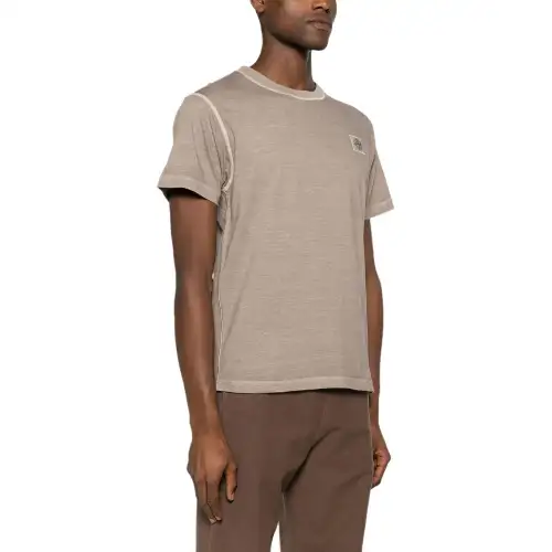 STONE ISLAND T Shirts Men's Brown Crew Neck Moderate Straight Fit