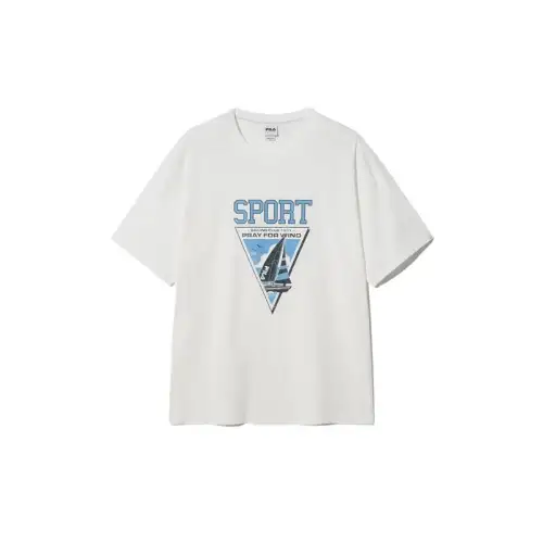 FILA T Shirts Unisex White Crew Neck Moderate Straight Fit