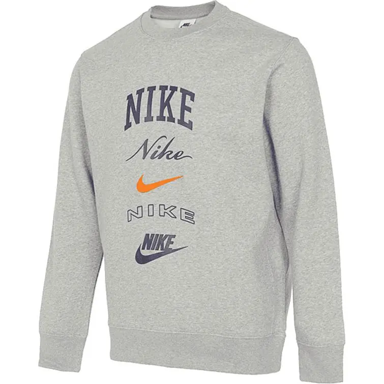 Nike Club Fleece Letter Crew Neck Thickened And Fleece Lined Casual Long Sleeved American Vintage Sweatshirt Men's Gray