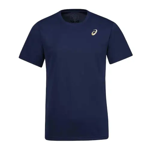 ASICS T Shirts Men's Blue Crew Neck Moderate