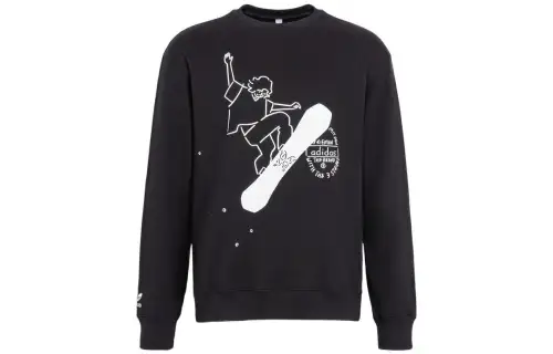 Adidas originals Clover x Nagaba Xiong x Su Yiming three-party joint cooperation series cartoon skateboard pattern printed round neck pullover long-sleeved sweatshirt men's black