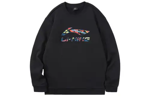 Li Ning Sports Life Collection Solid Color Logo Label Pullover Fleece Lined Thermal Sweatshirt Men's