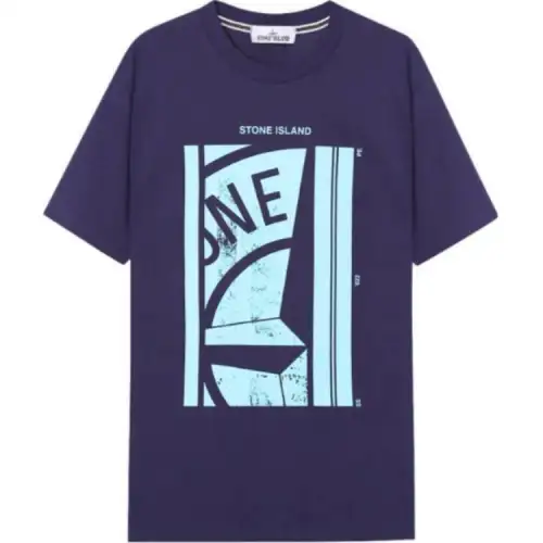STONE ISLAND T Shirts Men's Blue Crew Neck Moderate Straight Fit