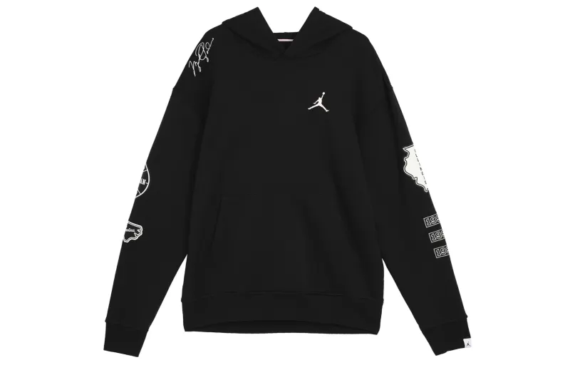 Jordan Air Solid Color Sports Training Casual Hooded Fleece Lined Long Sleeved Sweatshirt Men's Black