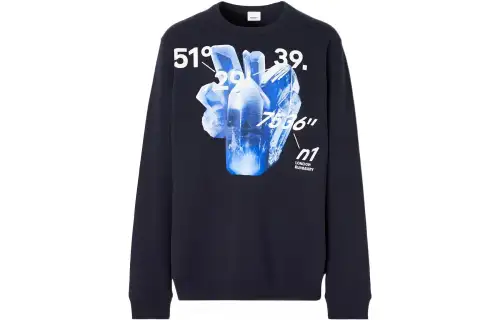 Burberry Sweatshirts Men's Marine Blue Crew Neck Moderate Regular