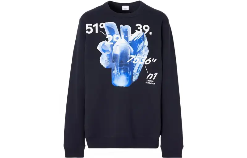 Burberry Sweatshirts Men's Marine Blue Crew Neck Moderate Regular