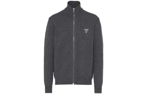 Prada Logo Embroidered Full-Zipped Knit Cardigan