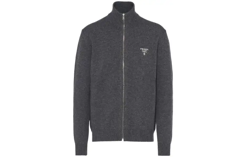 Prada Logo Embroidered Full-Zipped Knit Cardigan