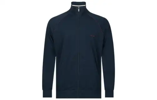 HUGO BOSS Sweatshirts Men's Dark Blue Stand Collar Moderate Cardigan