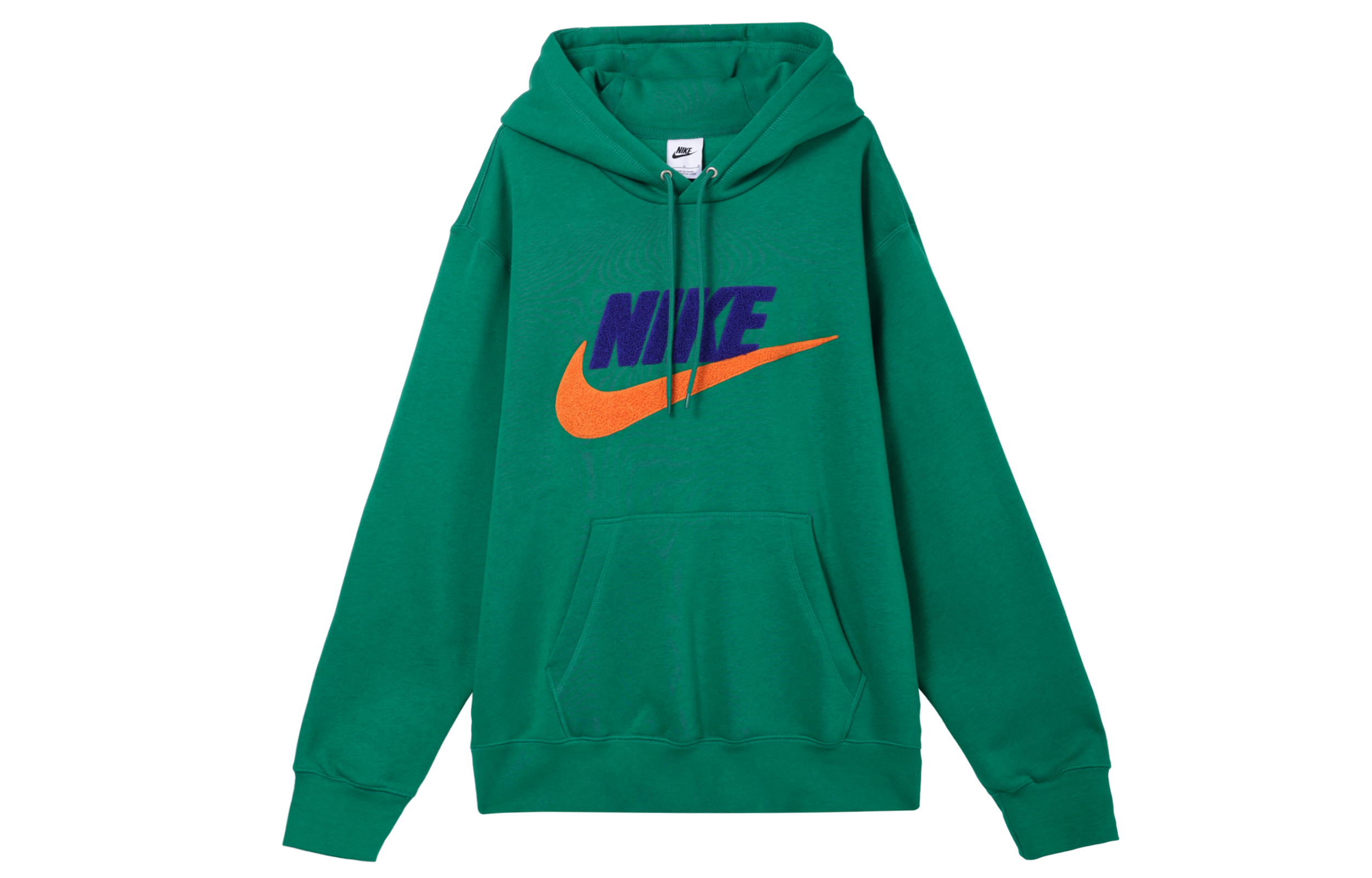 Nike Club Fleece Letter Logo Print Long Sleeved Fleece Lined Hooded American Vintage Sweatshirt Men's Peacock Green