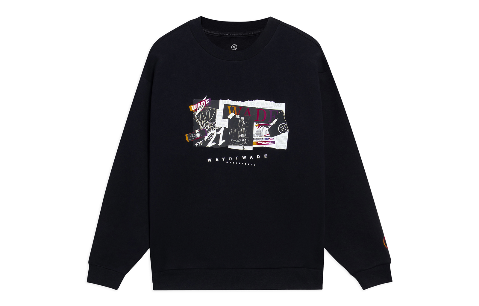 Li Ning, black long-sleeve with a round collar for men and women, print