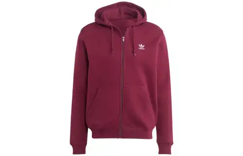 Adidas Originals Trefoil Sweatshirts Men's Burgundy Hooded Moderate Cardigan