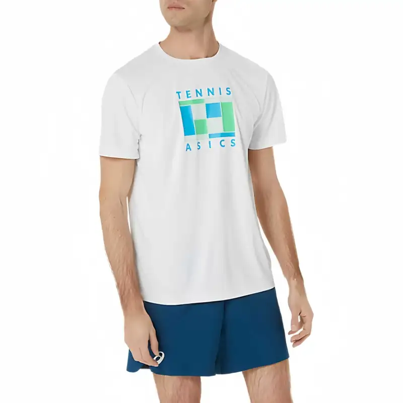 ASICS GS T Shirts Men's White Crew Neck Moderate Straight Fit
