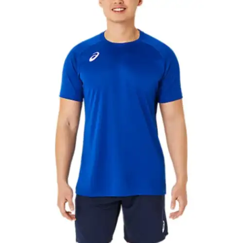 ASICS T Shirts Unisex Blue Crew Neck Moderate Straight Fit