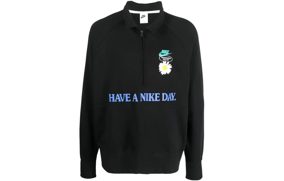Nike Sweatshirts Men's Black Lapel Moderate Straight Fit