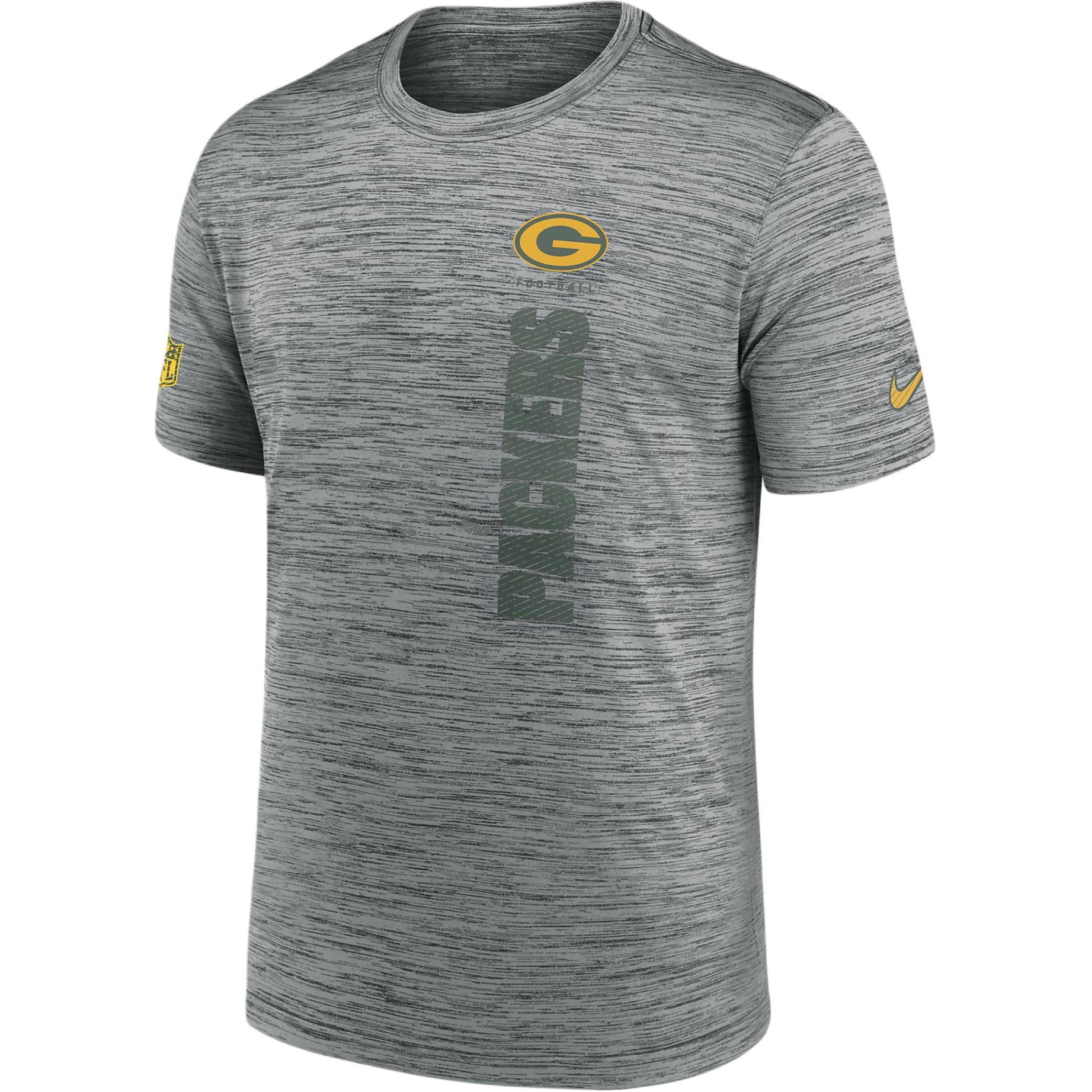 Nike X NFL Green Bay Packers Sideline Velocity Green Bay Packers Sideline Velocity Soft, Lightweight, Dry and Comfortable Round Neck Short Sleeve T-shirt Men's Gray
