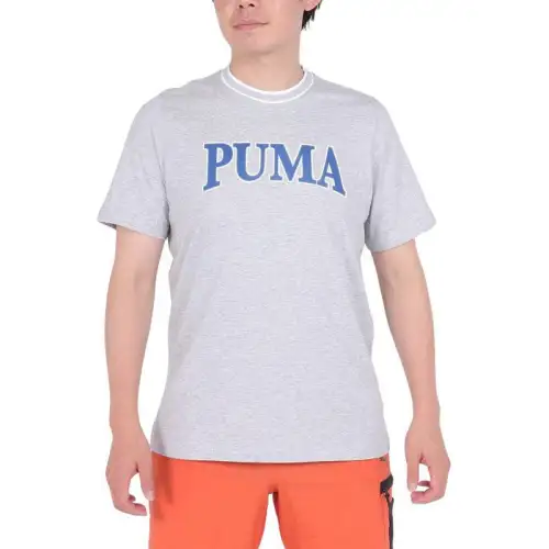 PUMA T Shirts Men's Light Gray Crew Neck Moderate Straight Fit