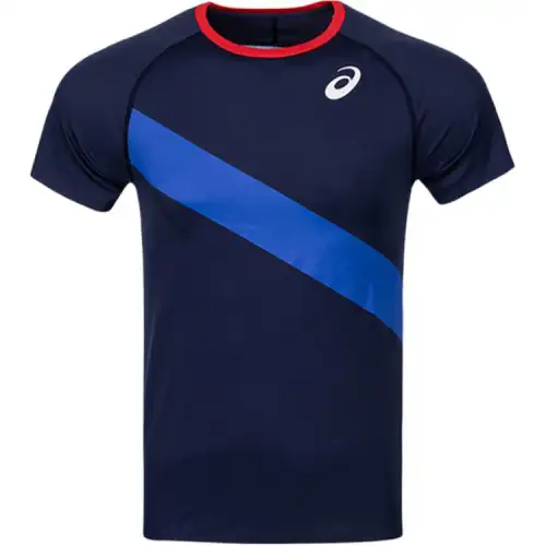 ASICS T Shirts Men's Dark Blue Crew Neck Moderate Straight Fit