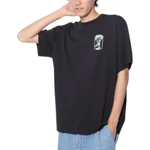 PUMA T Shirts Men's Black Crew Neck Moderate Straight Fit