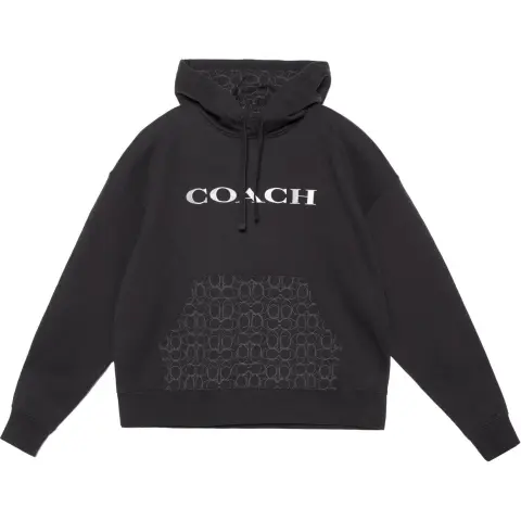 COACH Signature Men's Hooded Pullover Sweatshirt Black