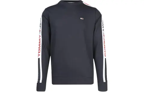Tommy Hilfiger Letter Crew Neck Fleece Lined Long Sleeved Sweatshirt Men's Navy Blue