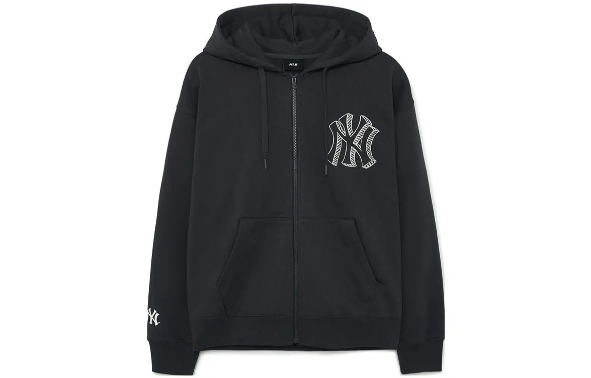 MLB Mega Logo NY Sweatshirts Unisex Carbon Gray Hooded Moderate Cardigan