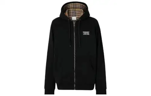 Burberry Letter Graphic Cotton Blend Zip Hoodie Black