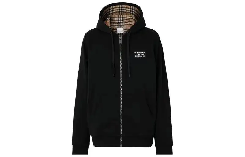 Burberry Letter Graphic Cotton Blend Zip Hoodie Black