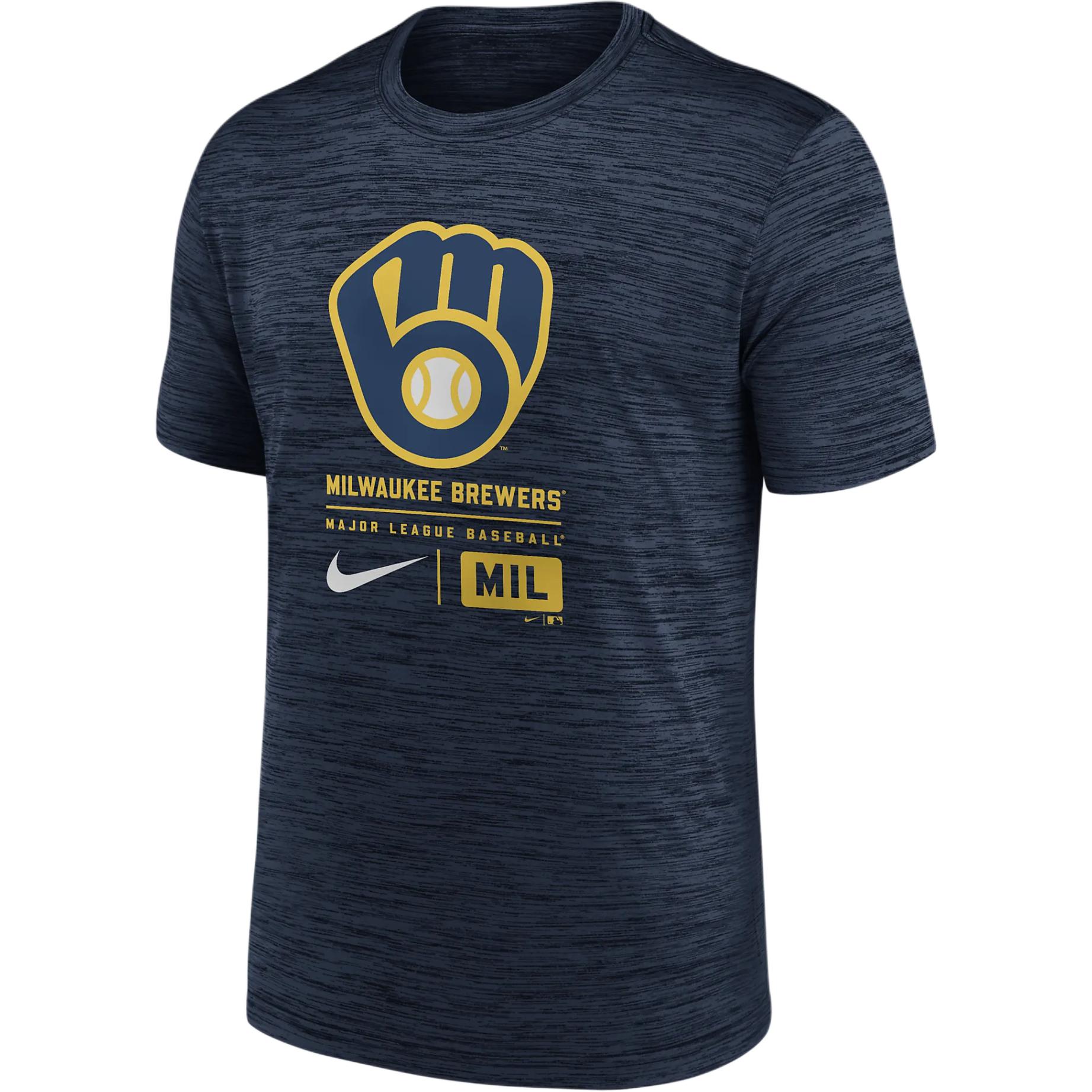 Nike X MLB joint logo logo letter print pattern round neck short-sleeved T-shirt Milwaukee Brewers Men's Navy Blue