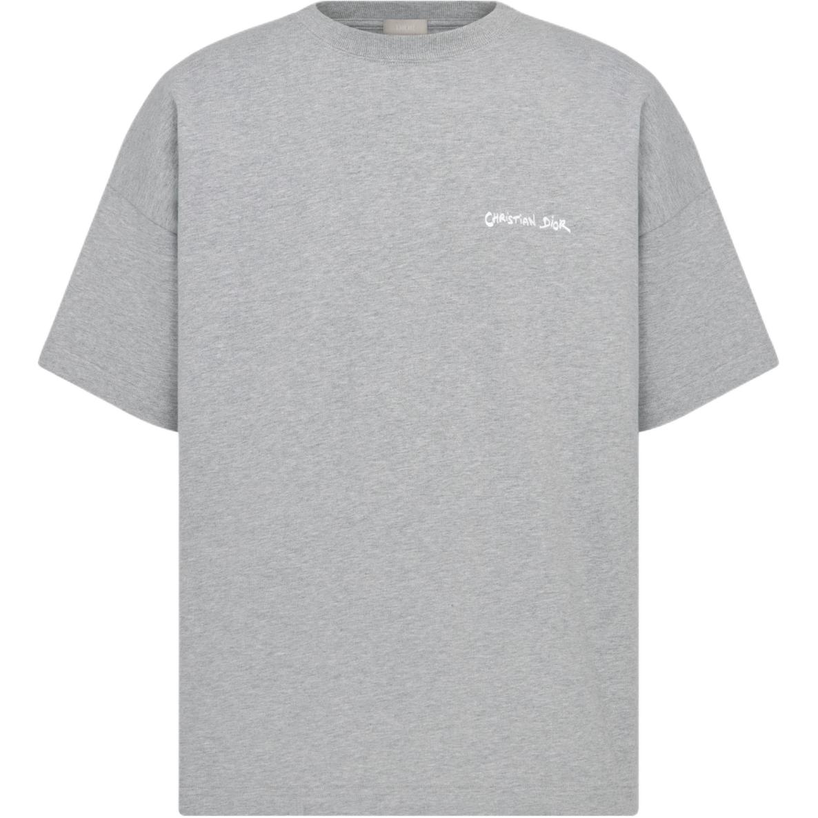 DIOR T Shirts Men's Gray Crew Neck Moderate Straight Fit