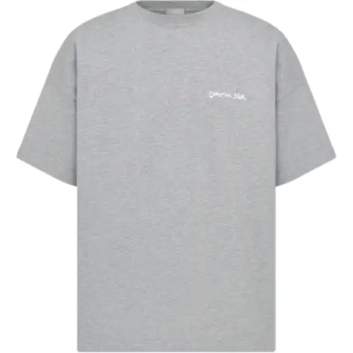 DIOR T Shirts Men's Gray Crew Neck Moderate Straight Fit