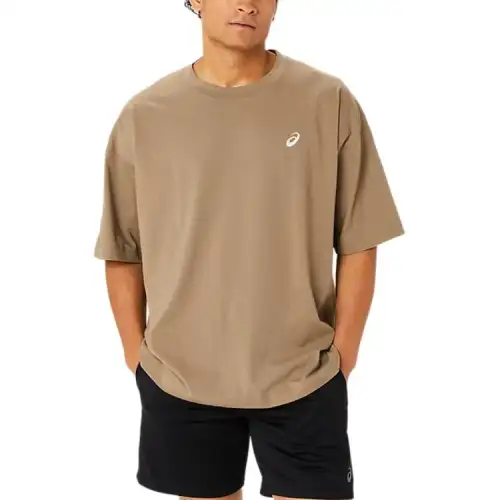 ASICS T Shirts Men's Khaki Crew Neck Moderate