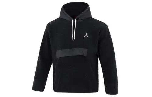 Jordan Jumpman Color Block Drawstring Faux Sherpa Fabric Patchwork Fleece Lined Hooded Sweatshirt Men's Black