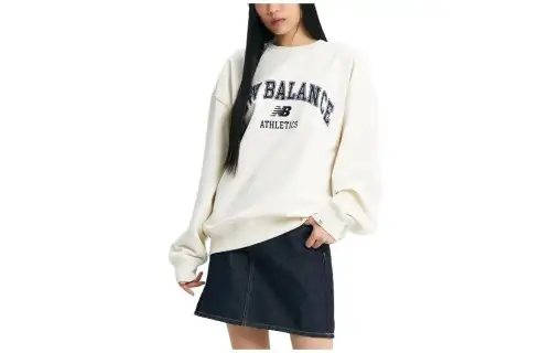 New Balance Sweatshirts Unisex Cream White Crew Neck Moderate Regular