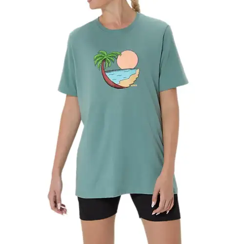 ASICS T Shirts Unisex Green Crew Neck Moderate