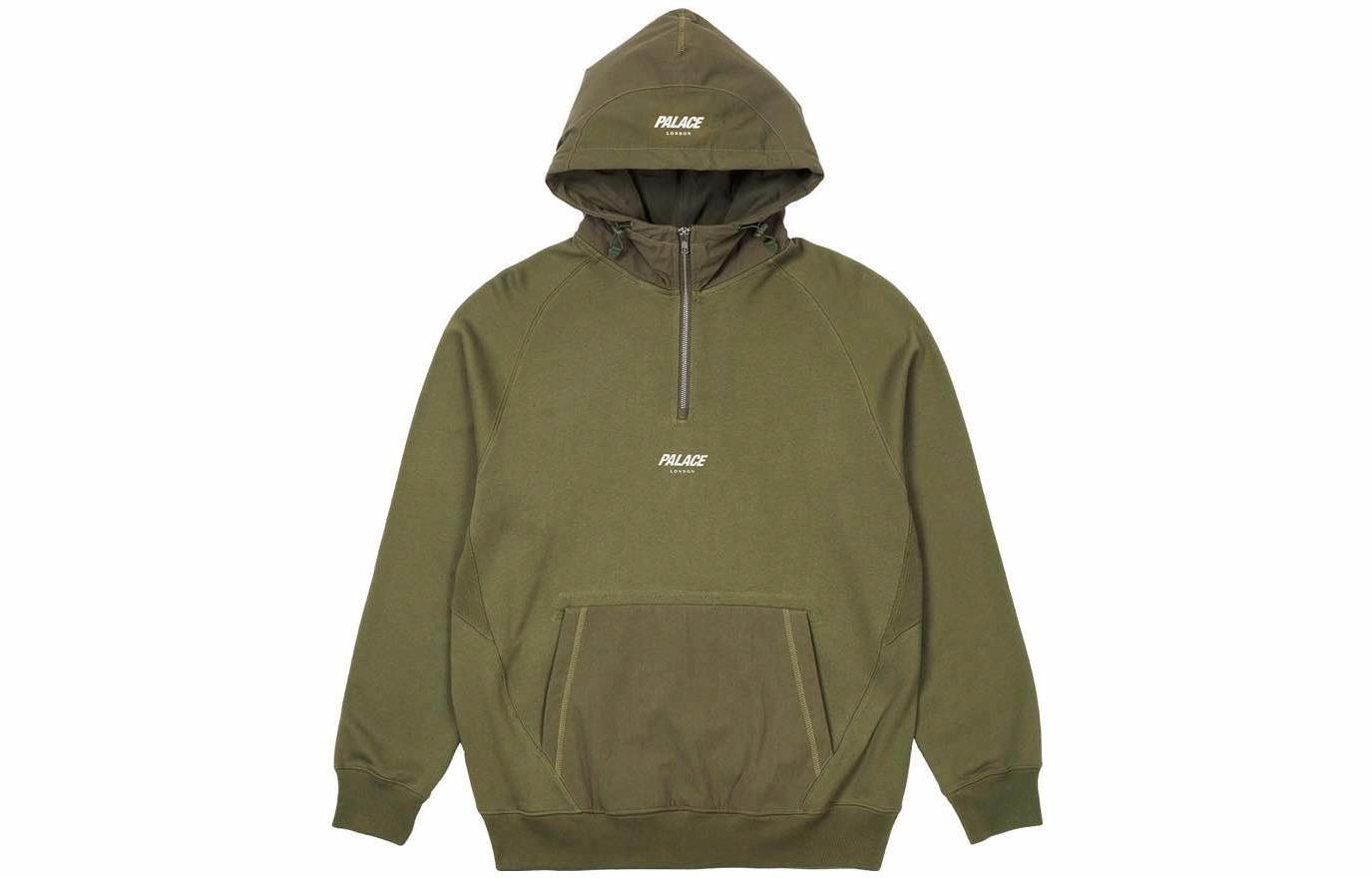 Мужское худи Palace PALACE FW22 1/4 Zip Cotton Panel Hood Olive (зеленое)